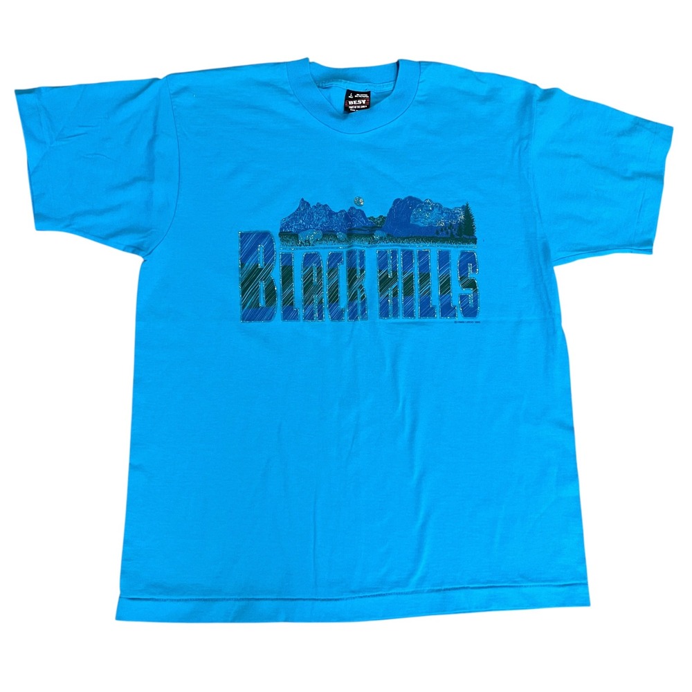 Vintage 1995 Black Hills South Dakota T Shirt Mens Large Blue Fruit of‎ the Loom